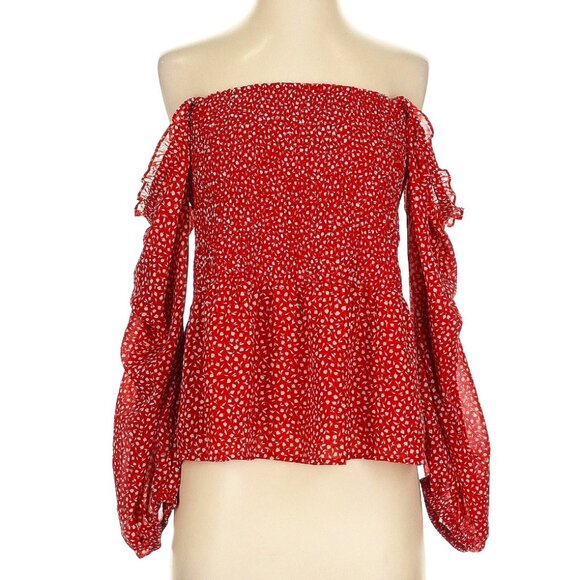 Madewell womens offshoulder blouse tops red size 2 - Picture 1 of 4